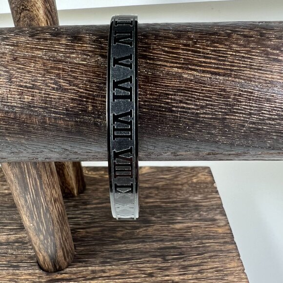 Jewelry - Black Roman Numeral Stainless Steel Bracelet - Unisex Hinged Bangle